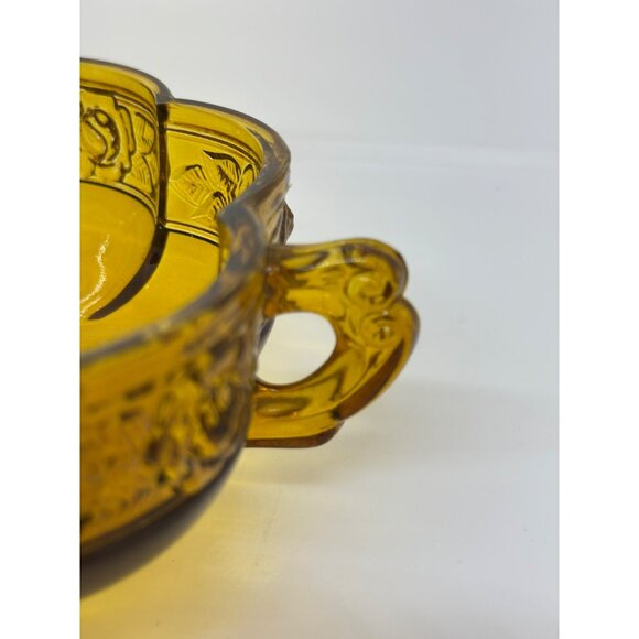 VTG Jeannette Aztec Rose Carnival Glass Candy Dish  2.75"x8.5" Embossed Glass - Picture 3 of 8